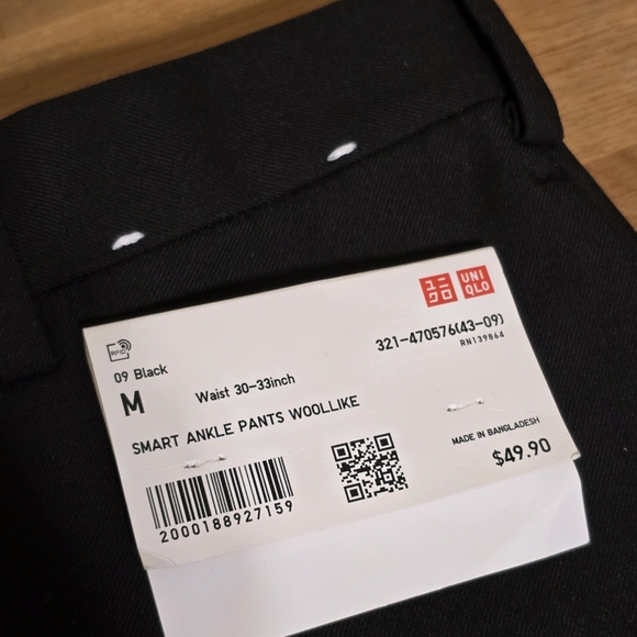 Uniqlo M Smart Ankle Black Pants Wool Like Waist 30-33" M - Picture 4 of 11